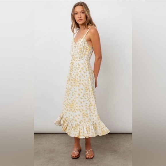Rails Adalyn Floral - Print Yellow Midi Dress   Size Large - Picture 1 of 12